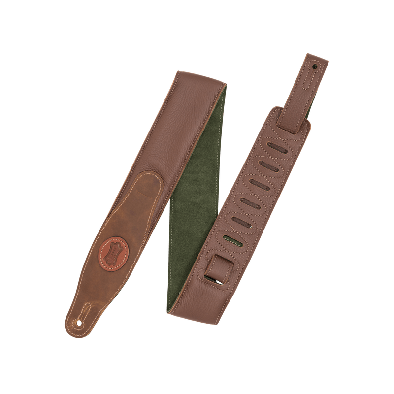 Levy's 2.5" Brown Padded Guitar Strap with Olive Green Suede - Premium Quality - Innovative Music