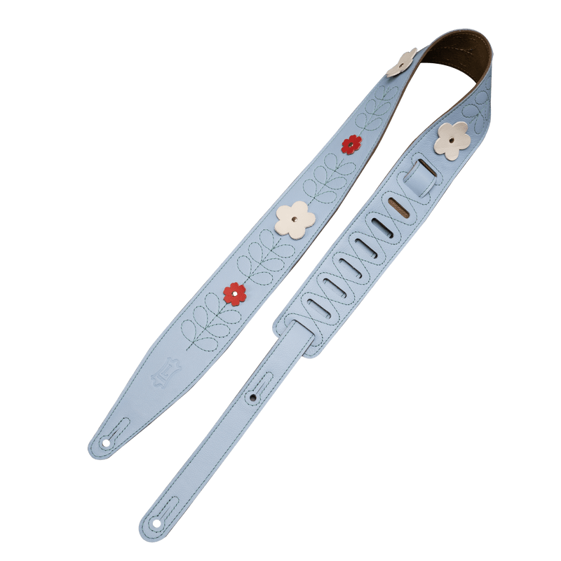 Levy's 2.5" Sky Blue Wildflower Leather Strap with Flower - Premium Quality - Innovative Music