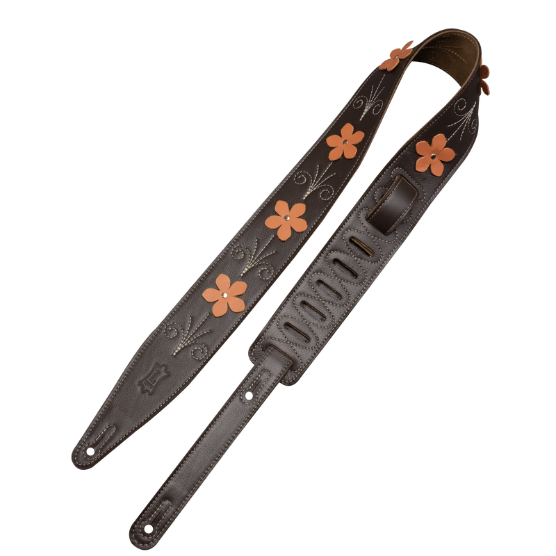 Levy's 2.5" Mahogany Brown Leather Strap with Flower - Innovative Music