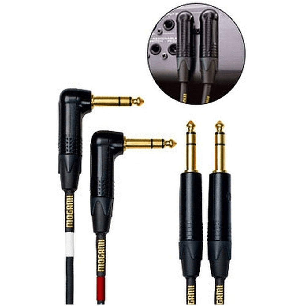 Mogami Gold Stereo Keyboard Balanced TRS - TRS Right - Angled Cable Set (15ft) - Innovative Music