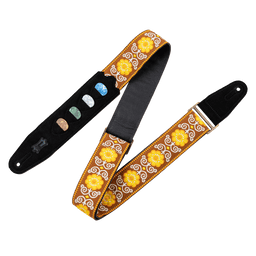 Levy's HOOTENANNY DESIGN FLOWER GUITAR STRAP WITH PICK HOLDER - Premium Quality - Innovative Music