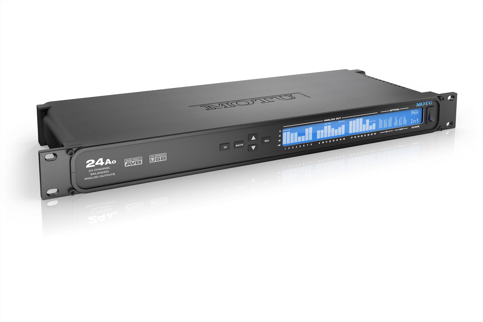 MOTU USB2/AVB interface with 24‑out analog & DSP